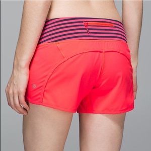 Lululemon Run Orange/Pink Navy Stripe Speed Shorts
